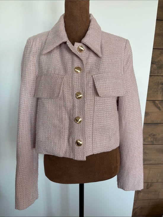 2Bella Jackets & Blazers - Cropped Pink Tweed Jacket with Gold Buttons